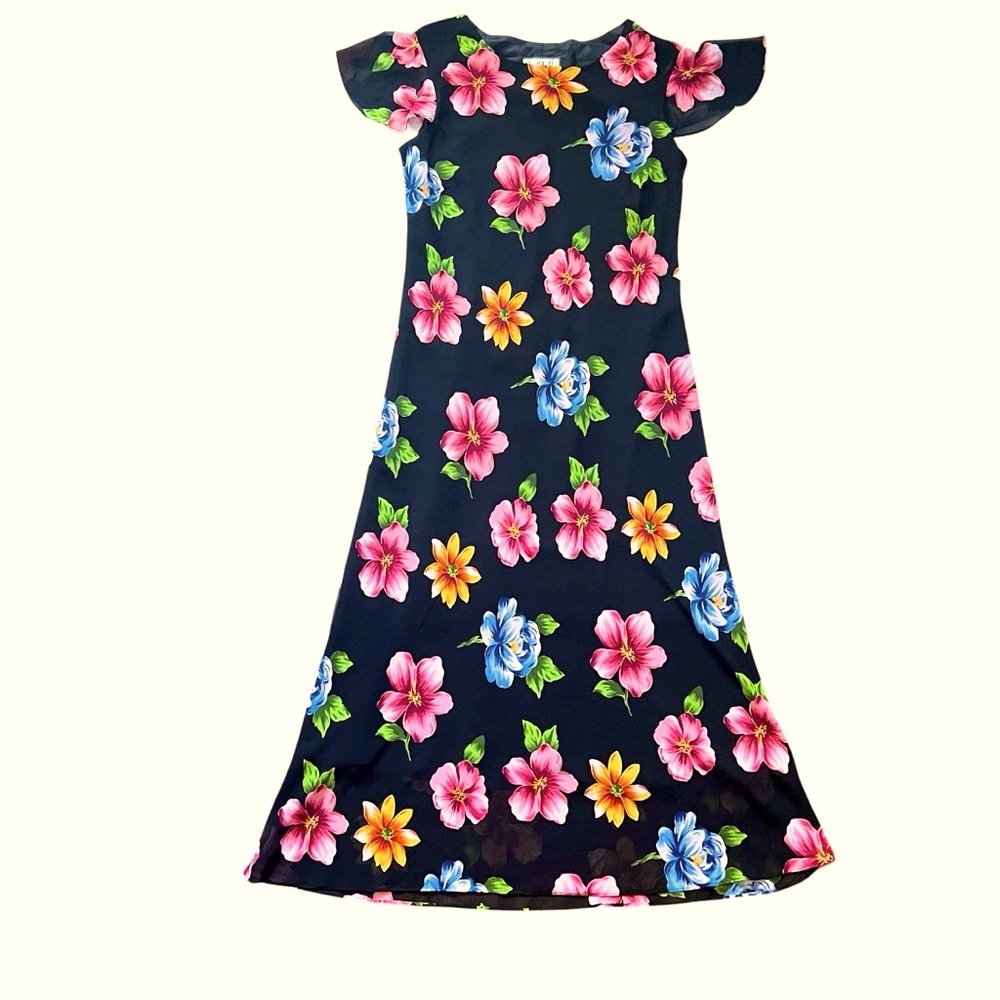 NWT VTG Mary McFadden  Dress BLK SZ 12 Floral Wedding Maxi Flowy Party - Picture 4 of 8